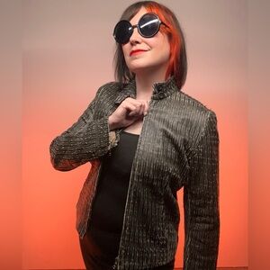 HEIKEJARICK / Black & Cream Razored Leather Jacket / Size 8